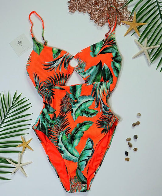 Floral Ribbed Print One Piece